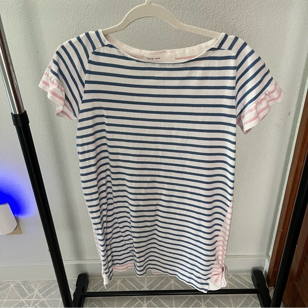 SACAI LUCK sz 3 M Mini Dress Blue White Stripe Pink Stripe Back Cotton